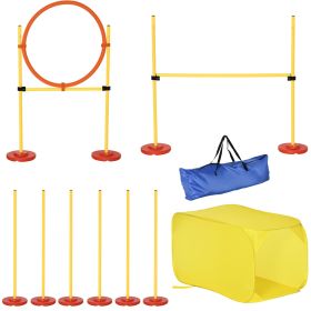 PawHut 4-Piece Dog Agility Training Set Portable Equipment with Weave Pole Jumping Ring High Jump Tunnel Yellow