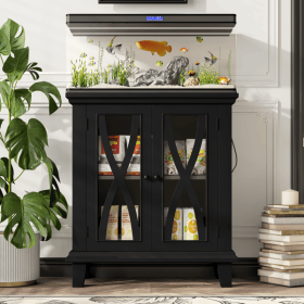 20 Gallon Fish Tank Stand with Power Outlets(4 AC 2 USB), Farmhouse Decorative Aquarium Stand Furniture with Adjustable Shelves