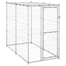 Dog Kennel Silver Galvanized steel, PE Large Locks Dog Kennel
