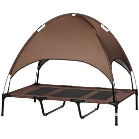 PawHut 48" x 36" Elevated Portable Dog Cot Cooling Pet Bed with UV Protection Canopy Shade, Coffee
