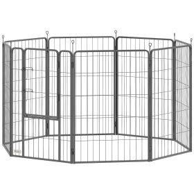PawHut 39 Inch Exercise Pen, Heavy Duty Dog Playpen, 8 Panel Metal Pet Fence for Medium and Large Dogs, Black