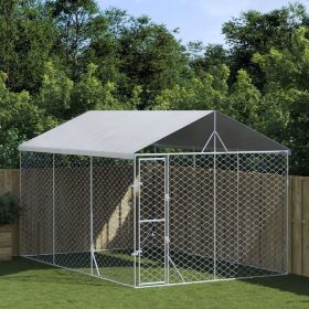 Outdoor Dog Kennel Silver Galvanized Steel Large